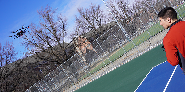 Daniel Ankerman flies UAV during test on UNL campus