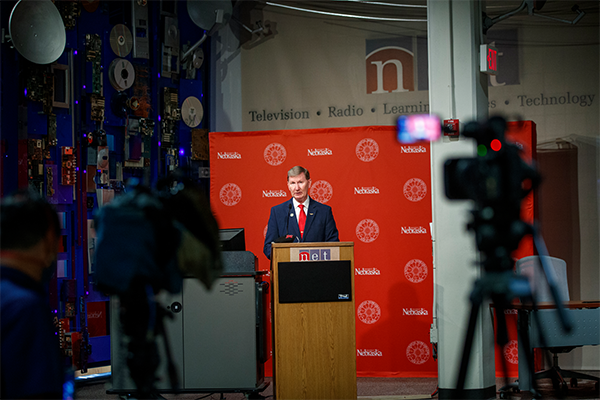 NU President Ted Carter at 2020 NU/NSRI contract announcement media conference