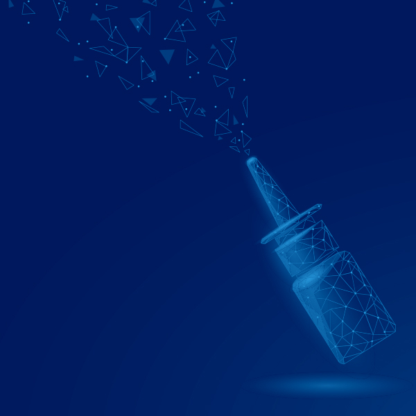 nasal spray illustration, blue with triangles and a glow effect