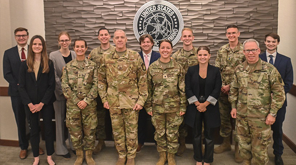 2022 NSRI Strategic Deterrence Interns with Lt. Gen. Thomas Bussiere and Major General Gregory "Greg" Brady at USSTRATCOM headquarters, Offutt Air Force Base, Omaha, Nebraska