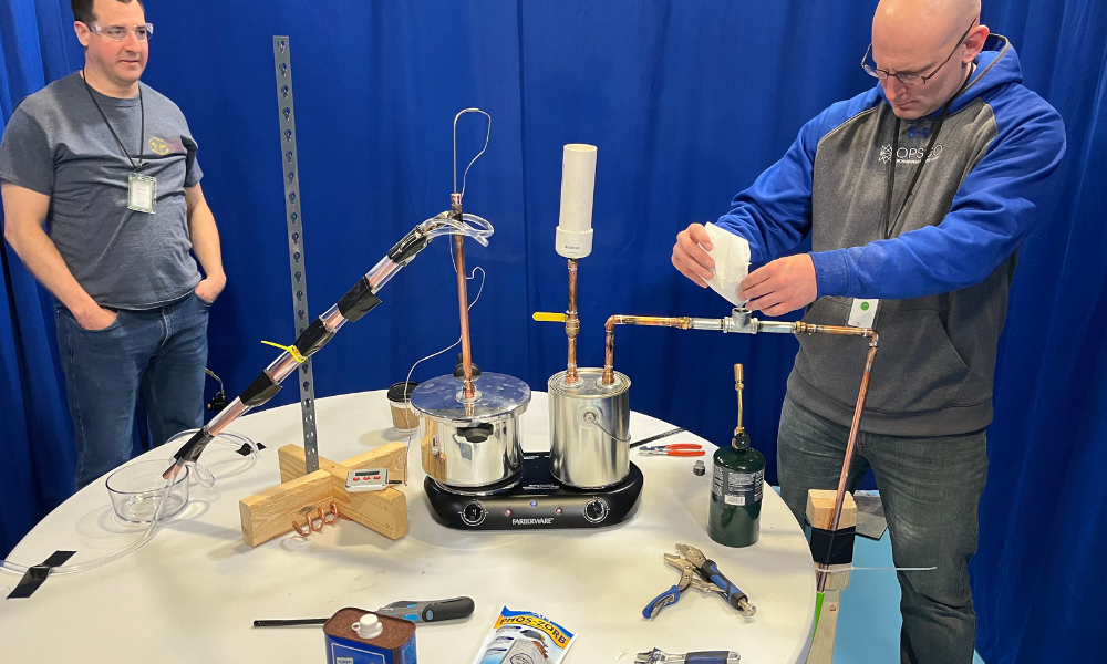 Student builds and improvised chemical set up and laboratory.