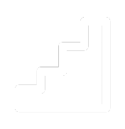 Simple white icon of ascending steps forming a staircase shape on a transparent background.