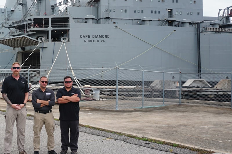 Members of the NSRI field operations and training team following
                            successful delivery of mobility and delivery training evolution
                            for the U.S. National Guard 43rd Civil Support Team, August
                            2022, Charleston, South Carolina. From left: Daniel Polanski, Paul
                            Brantmier, Marty Sikes III.